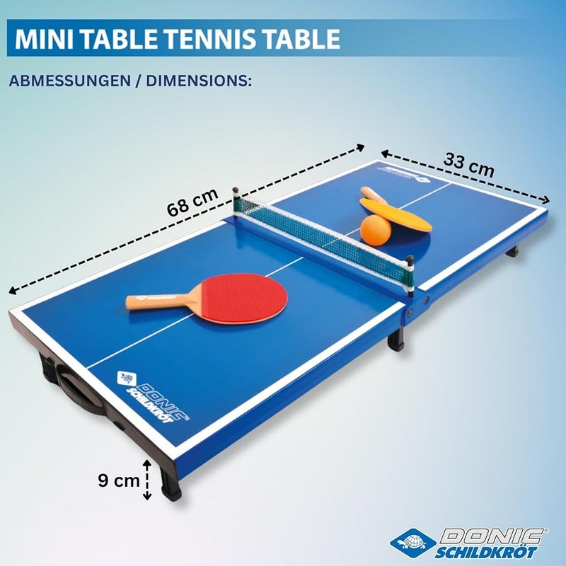 Schildkröt Donic-Schildkröt 838576 Mini Table Tennis Table Top Complete Set with 2 Bats and 1 Ball Foldable Plate – Briefcase Size – Blue Plate Dimensions 68 x 33 x 9 cm - Image 2