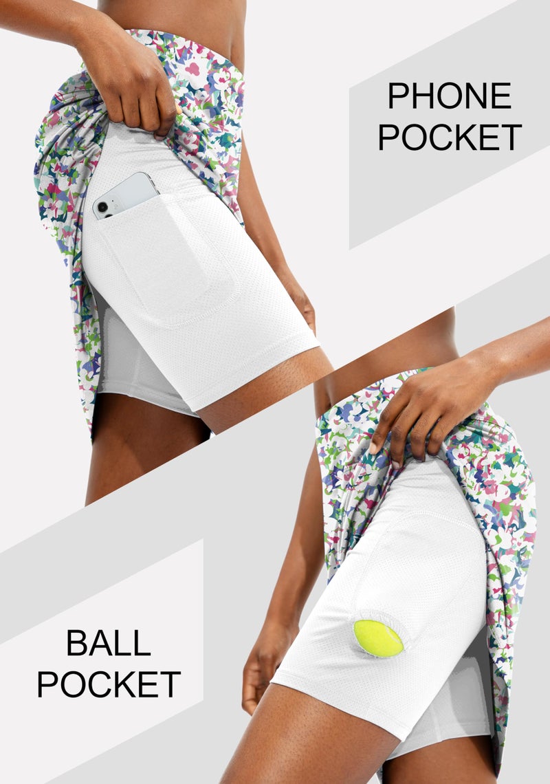 Viodia Women's 20" Knee Length Skorts Skirts Athletic Tennis Golf Skirt for Women Modest Sports Casual Summer Skirt with 5 Pockets Abstract Floral M - Image 3