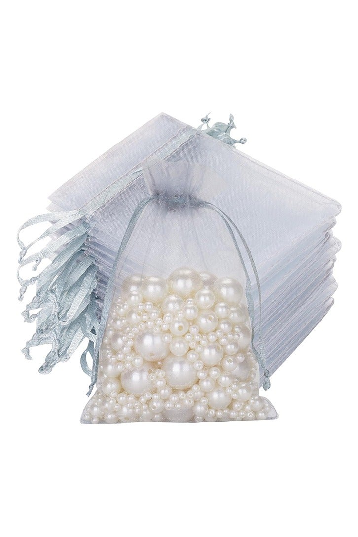 50Pcs Organza Bags, 4"x6" Sheer Drawstring Gift Bags, Organza Jewelry Pouches, Party Favor Bags, Grey Organza Gift Bags, Packaging Bags for Jewelry, Makeup, Candy, Festival - Image 1