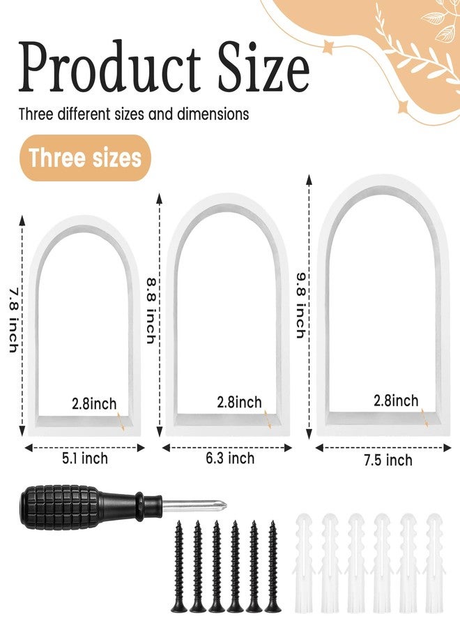 Threehoney 3 Set Arched Wall Shelf 9.8 x 7.5 Inch Wooden Hanging Arch Shelf Deep Display Storage Shelves Floating Shelves for Home Office Room Mini Figures Potted Plants Wall Decor(White) - Image 2