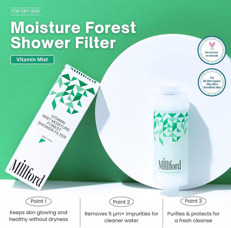 Millford Vitamin C Shower Filter - Korean Hydrating Mist Moisture Filter for Lasting Hydration, 99.9% Chlorine Removal, Natural Shower Infuser Detox, Deep Moisture Boost for Dry Skin (Forest) - Image 4