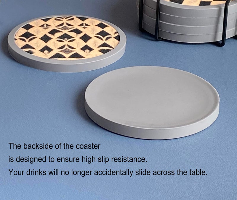 MECOWON Absorbent Coasters for Drinks with Holder - 6packs  Silicone Coasters with Soft Felt Insert (4.3 inch Coasters with 4.5 inch Holder  Dual-Sided Ears of Wheat Artistry) - Image 3