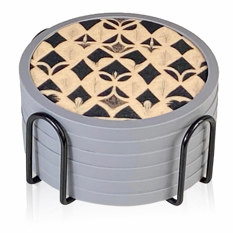 MECOWON Absorbent Coasters for Drinks with Holder - 6packs  Silicone Coasters with Soft Felt Insert (4.3 inch Coasters with 4.5 inch Holder  Dual-Sided Ears of Wheat Artistry) - Image 1