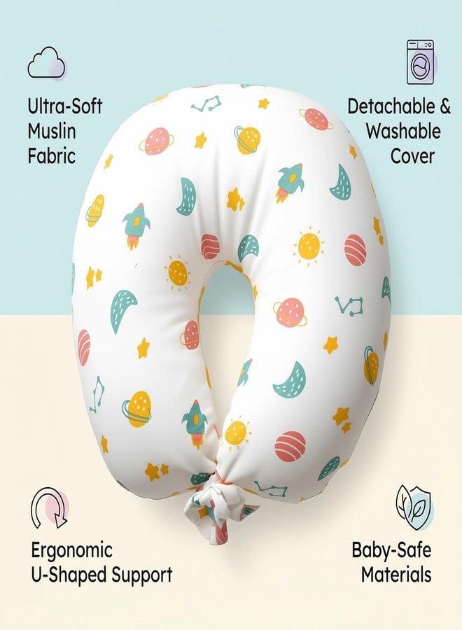 VOIDROP Feeding Pillow for Babies & Mothers Nursing Pillow for Breastfeeding Bottle Feeding Soft Cotton Cover Comfortable Support Cushion for Mom & Infant Washable & Durable (Green Moon) - Image 2