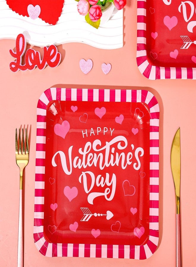 Whaline 40Pcs Happy Valentine’s Day Paper Plates Heart Square Disposable Plates Red Pink Stripes Border Tableware for Dessert Appetizer Party Decor Supplies, 9 Inch - Image 3