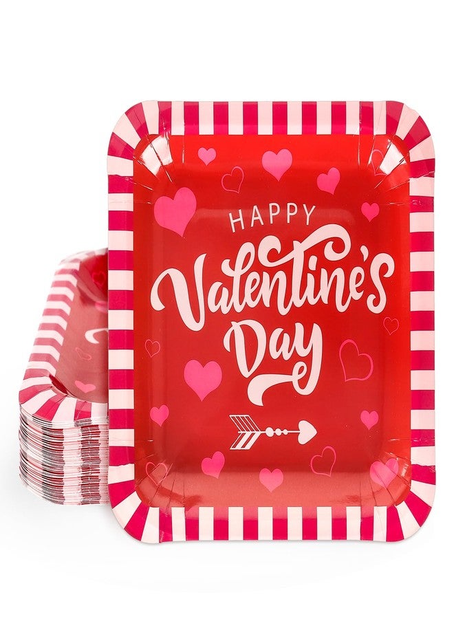 Whaline 40Pcs Happy Valentine’s Day Paper Plates Heart Square Disposable Plates Red Pink Stripes Border Tableware for Dessert Appetizer Party Decor Supplies, 9 Inch - Image 1
