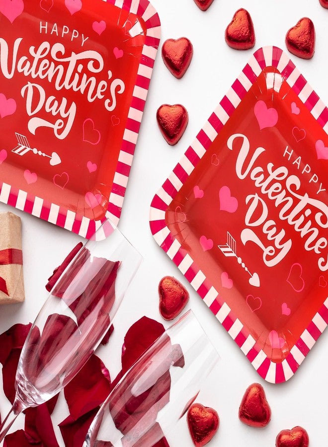 Whaline 40Pcs Happy Valentine’s Day Paper Plates Heart Square Disposable Plates Red Pink Stripes Border Tableware for Dessert Appetizer Party Decor Supplies, 9 Inch - Image 4