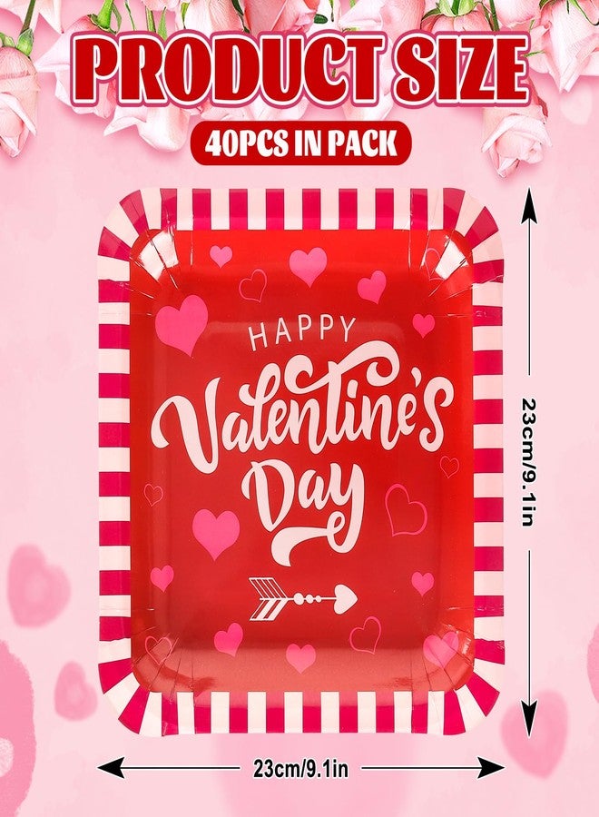 Whaline 40Pcs Happy Valentine’s Day Paper Plates Heart Square Disposable Plates Red Pink Stripes Border Tableware for Dessert Appetizer Party Decor Supplies, 9 Inch - Image 2