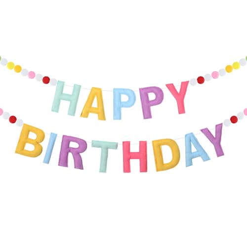 Mindsoft Felt Happy Birthday Garland Rainbow Banner Reusable Happy Birthday Sign Party Supply for Party Decor(Bright Color,Normal) - Image 1