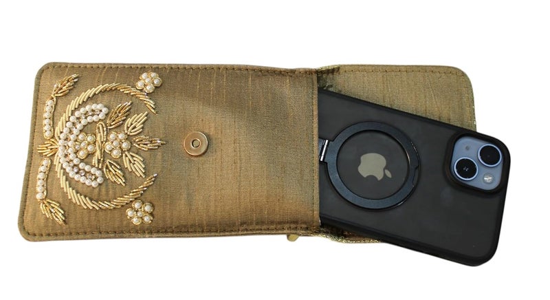 MILAN'S CREATION Exclusive Mobile Pouch Zardozi Hand Embroidery With Waist Clip Hook & Sling Chain (removable) | Ladies Women’s Handbag Wallet Sling Purse | Party Wedding Festival Giveaways Gift | - Image 4