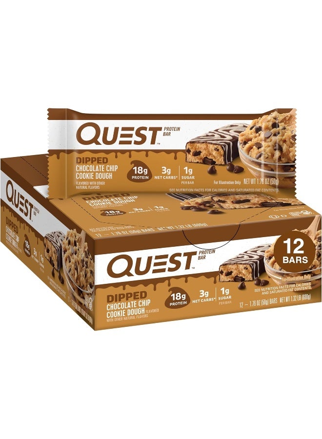 Quest Nutrition Dipped Chocolate Chip Cookie Dough Protein Bars, 1.76 Oz, 12 Ct - Image 1