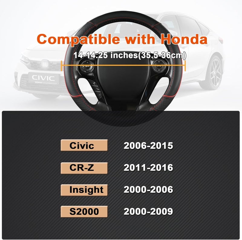 GIANT PANDA غطاء عجلة القيادة لهوندا سيفيك (2006-2015)، CR-Z، إنسايت، S2000 (أسود + خط أحمر - مقاس صغير) - Image 3