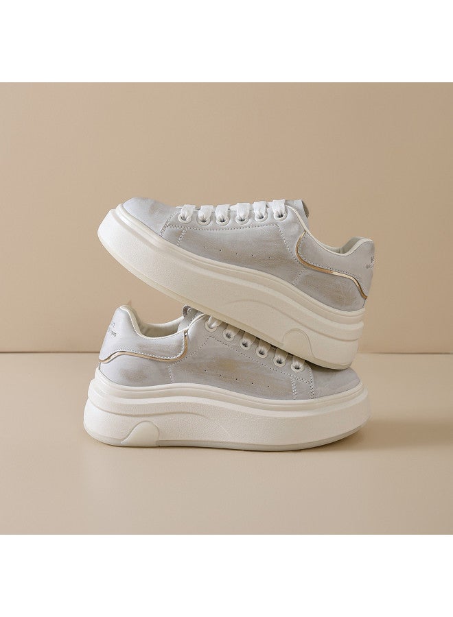 YEARCON حذاء رياضي أبيض للنساء بارتفاع  Cm - أحذية منصة سميكة للخريف للنساء القصيرات، أحذية كاجوال - Image 2