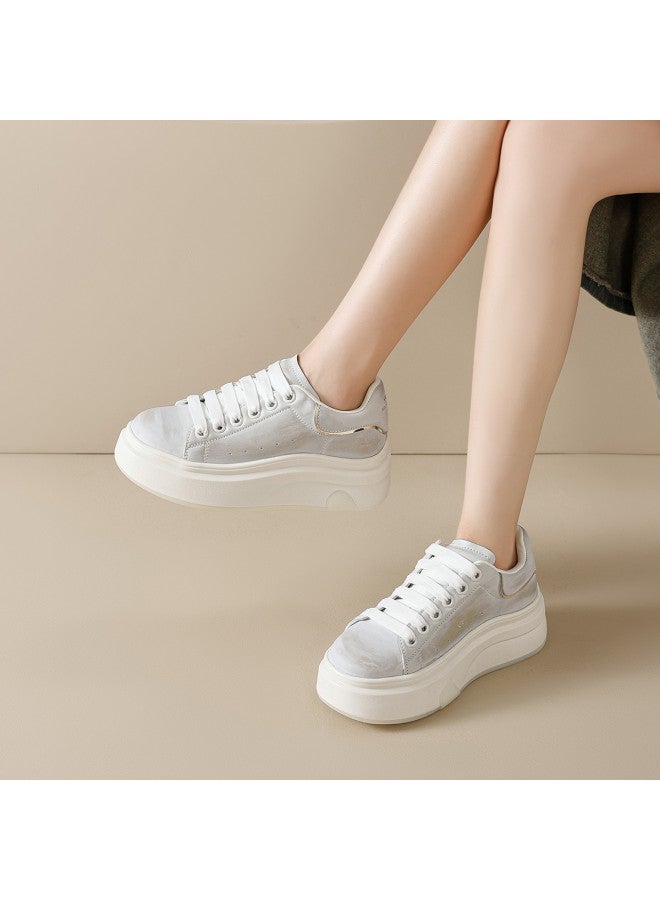 YEARCON حذاء رياضي أبيض للنساء بارتفاع  Cm - أحذية منصة سميكة للخريف للنساء القصيرات، أحذية كاجوال - Image 3