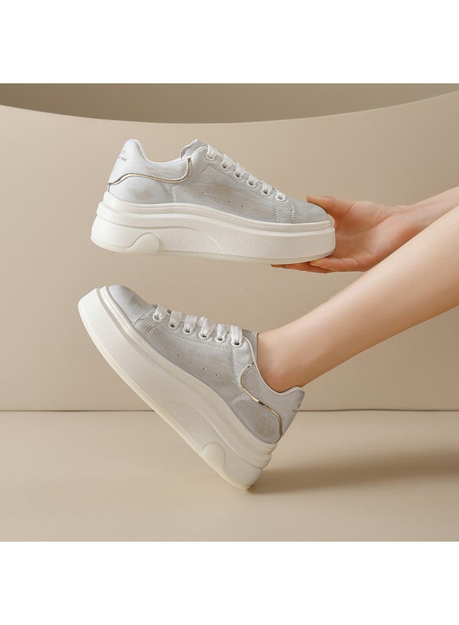 YEARCON حذاء رياضي أبيض للنساء بارتفاع  Cm - أحذية منصة سميكة للخريف للنساء القصيرات، أحذية كاجوال - Image 4