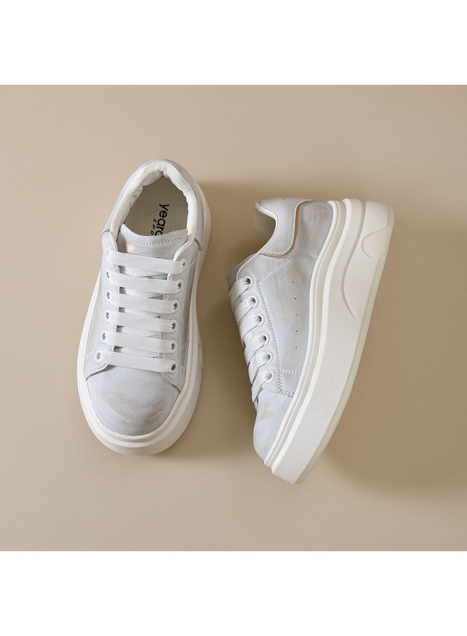 YEARCON حذاء رياضي أبيض للنساء بارتفاع  Cm - أحذية منصة سميكة للخريف للنساء القصيرات، أحذية كاجوال - Image 5