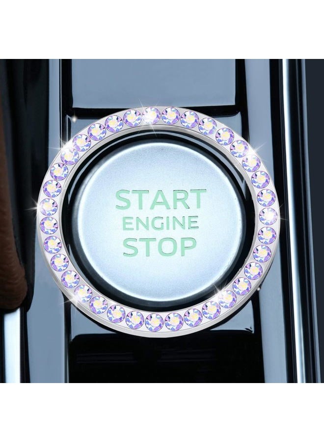 LivTee 2 PCS Crystal Rhinestone Car Engine Start Stop Decoration Ring, Bling Car Interior Accessories for Women, Push to Start Button Cover/Sticker, Key Ignition & Knob Bling Ring, Colorful - Image 2