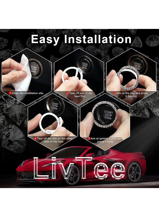 LivTee 2 PCS Crystal Rhinestone Car Engine Start Stop Decoration Ring, Bling Car Interior Accessories for Women, Push to Start Button Cover/Sticker, Key Ignition & Knob Bling Ring, Colorful - Image 3