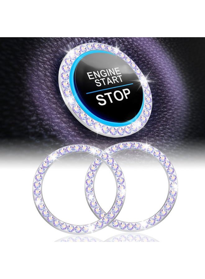 LivTee 2 PCS Crystal Rhinestone Car Engine Start Stop Decoration Ring, Bling Car Interior Accessories for Women, Push to Start Button Cover/Sticker, Key Ignition & Knob Bling Ring, Colorful - Image 1