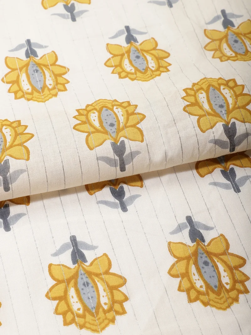 أيه كيه إس Lotus Buta Print Fabric, Mustard Yellow, One Meter