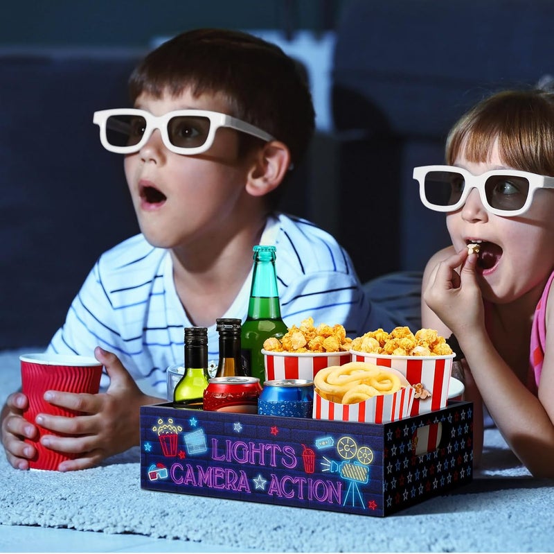 GlikCeil Movie Night Supplies Snack Trays with Handles Reusable Wooden Movie Gift Basket for Theater Popcorn Bucket Bowl Box Container Family Room Christmas Decor(Purple Style) - Image 4