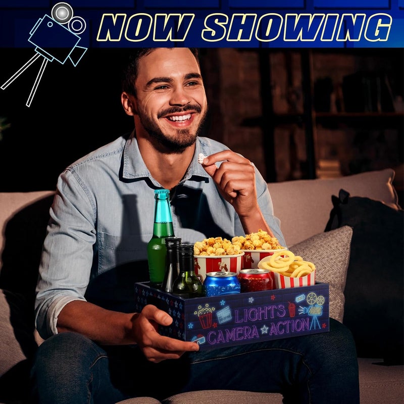 GlikCeil Movie Night Supplies Snack Trays with Handles Reusable Wooden Movie Gift Basket for Theater Popcorn Bucket Bowl Box Container Family Room Christmas Decor(Purple Style) - Image 5