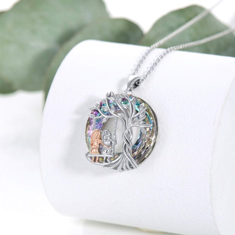 TOUPOP Gifts for Sister Sterling Silver Tree of Life Pendant Necklace Purple Circle Crystal 2 Sisters on the Swing Necklace Best Friend Jewelry Gifts for Women Friends Birthday Valentines's Day - Image 2