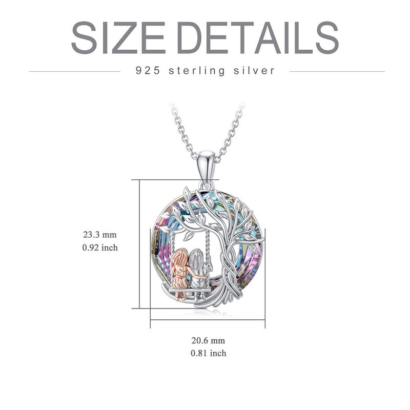 TOUPOP Gifts for Sister Sterling Silver Tree of Life Pendant Necklace Purple Circle Crystal 2 Sisters on the Swing Necklace Best Friend Jewelry Gifts for Women Friends Birthday Valentines's Day - Image 4