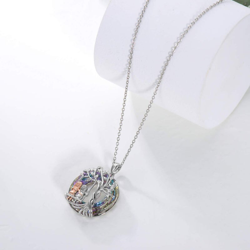 TOUPOP Gifts for Sister Sterling Silver Tree of Life Pendant Necklace Purple Circle Crystal 2 Sisters on the Swing Necklace Best Friend Jewelry Gifts for Women Friends Birthday Valentines's Day - Image 3