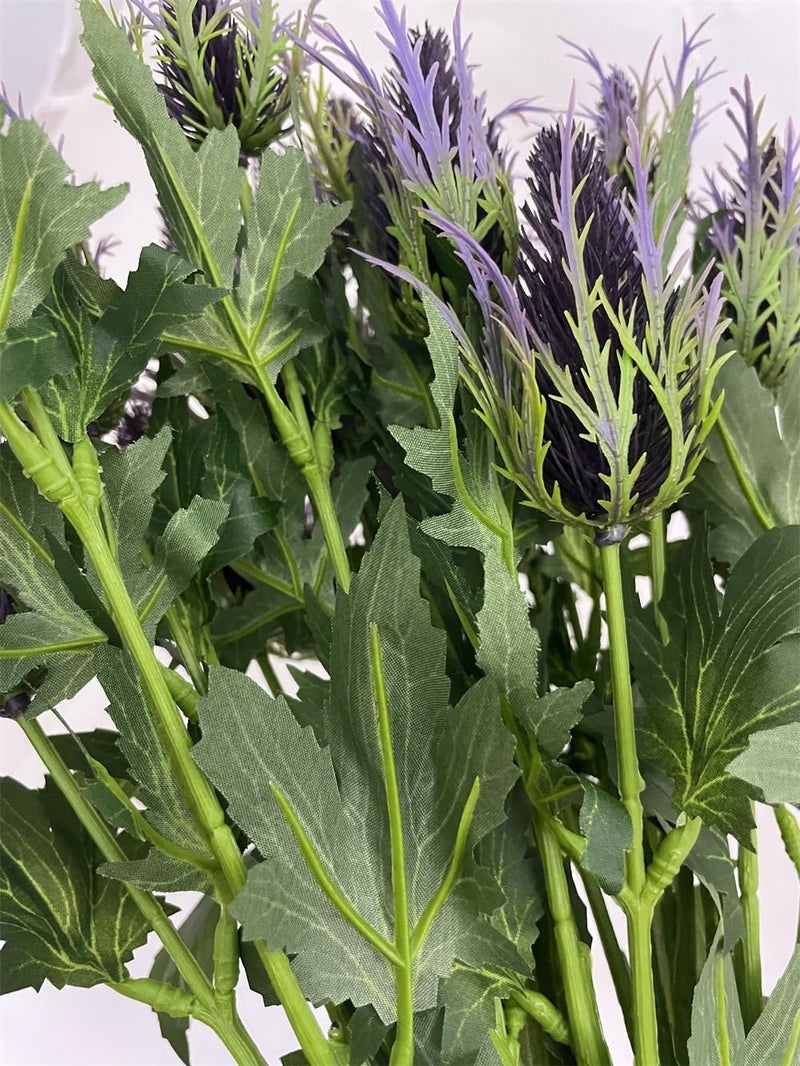 LebriTamFa Artificial Flowers Artificial Thistle Spray Eryngo Fake Eryngium Foetidum Simulation Sea Holly for Wedding Bouquet Centerpiece Home Decor (Purple Gray, 3) - Image 4