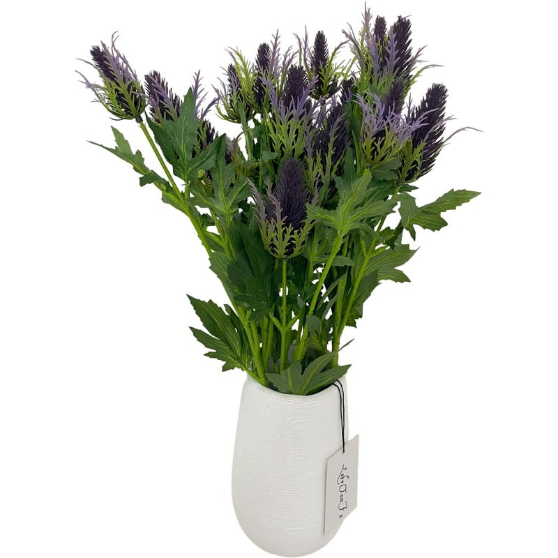 LebriTamFa Artificial Flowers Artificial Thistle Spray Eryngo Fake Eryngium Foetidum Simulation Sea Holly for Wedding Bouquet Centerpiece Home Decor (Purple Gray, 3) - Image 3