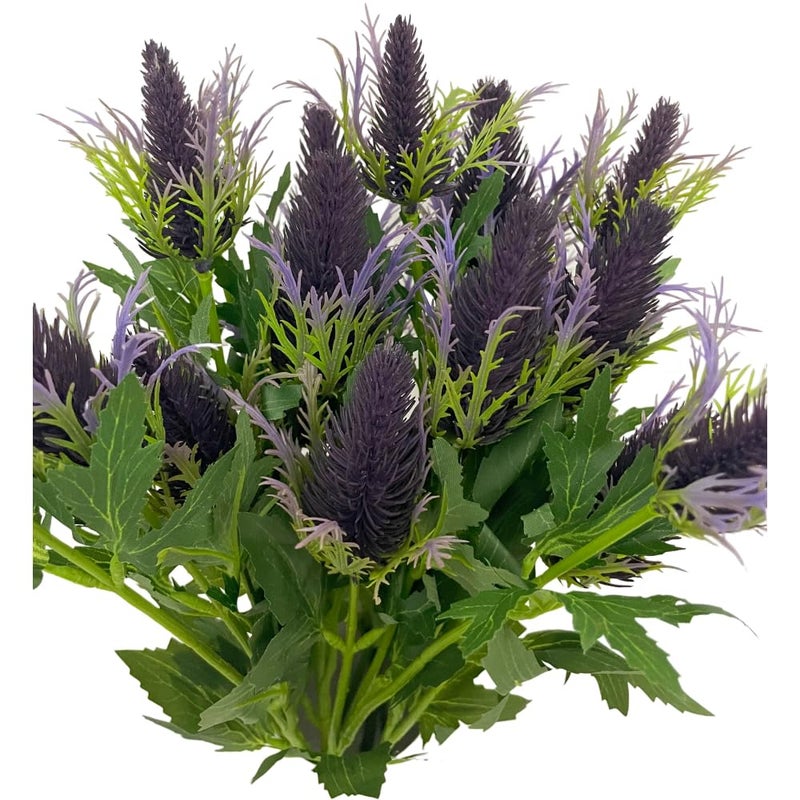 LebriTamFa Artificial Flowers Artificial Thistle Spray Eryngo Fake Eryngium Foetidum Simulation Sea Holly for Wedding Bouquet Centerpiece Home Decor (Purple Gray, 3) - Image 2