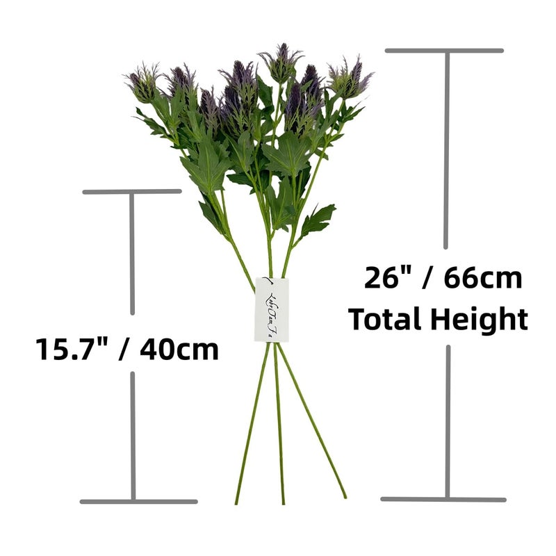 LebriTamFa Artificial Flowers Artificial Thistle Spray Eryngo Fake Eryngium Foetidum Simulation Sea Holly for Wedding Bouquet Centerpiece Home Decor (Purple Gray, 3) - Image 1