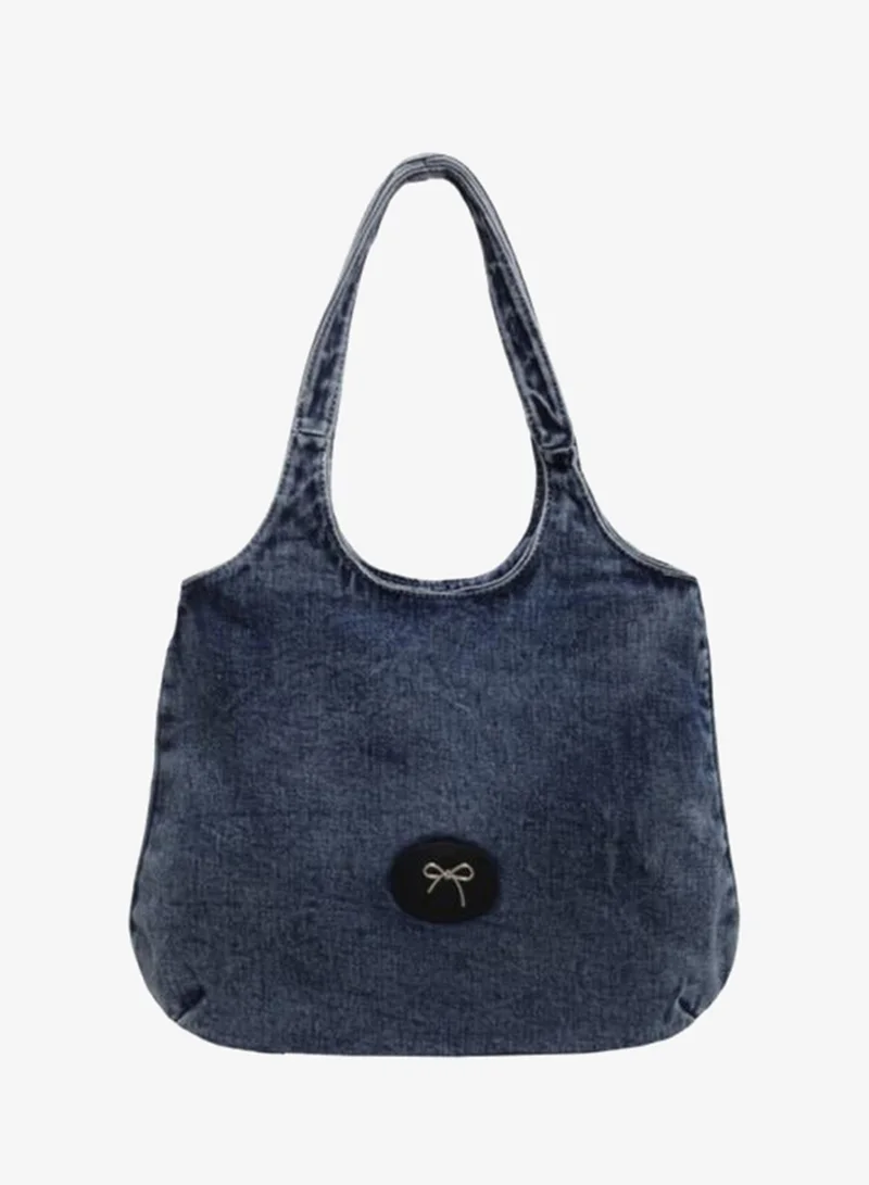 Take Two Blue Badge Detail Denim Tote Bag