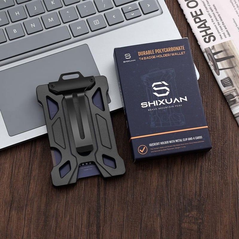 SHIXUAN ID Badge Holder with Retractable Clip, Credit Card Holder, Keychain Wallet, Name Badge Holders, Business Card Holder, and Money Clip for Men (Black) - Image 3
