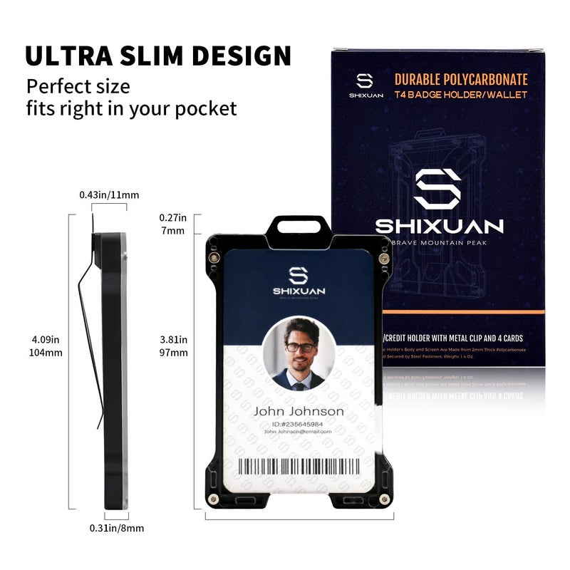 SHIXUAN ID Badge Holder with Retractable Clip, Credit Card Holder, Keychain Wallet, Name Badge Holders, Business Card Holder, and Money Clip for Men (Black) - Image 4