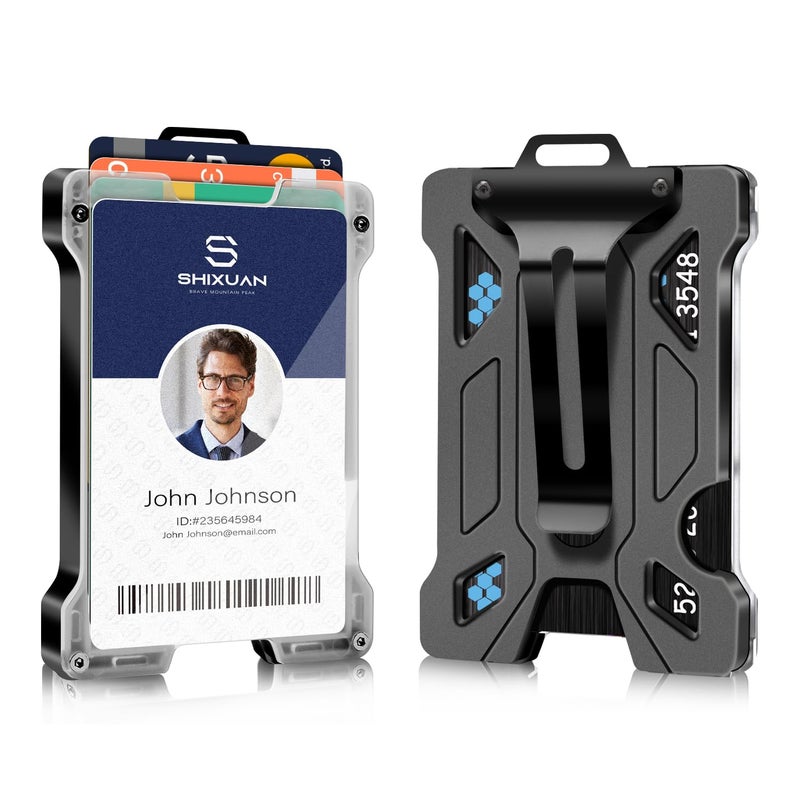 SHIXUAN ID Badge Holder with Retractable Clip, Credit Card Holder, Keychain Wallet, Name Badge Holders, Business Card Holder, and Money Clip for Men (Black) - Image 1