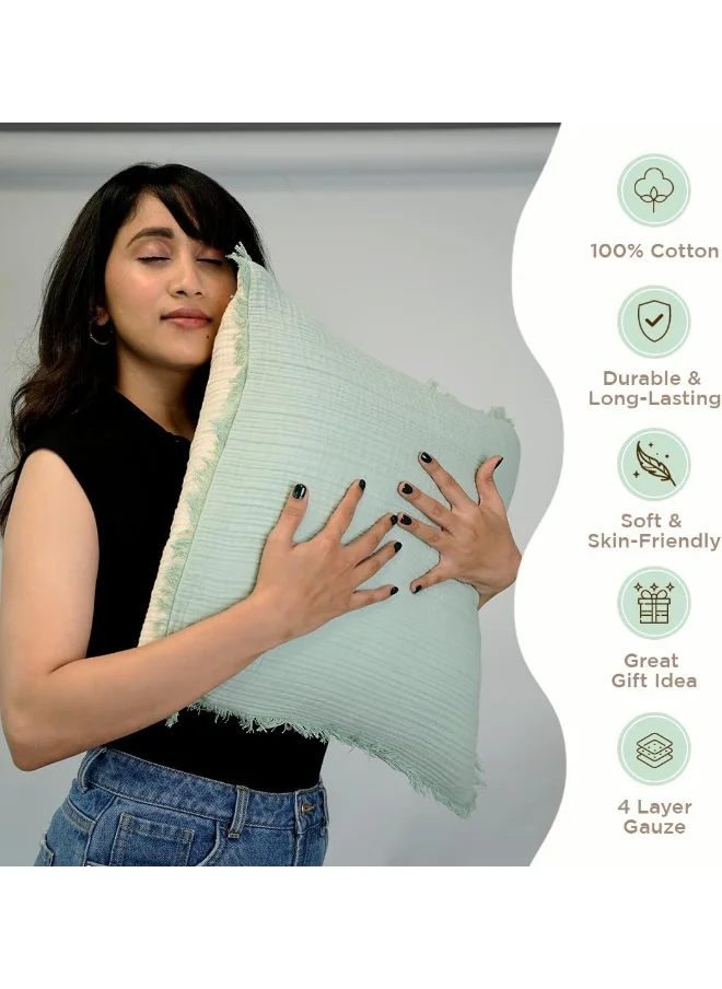 فولكالتشر Folkulture Throw Pillow Covers 18x18 | Set of 2 Reversible Dual Sided Decorative Pillows for Couch | Boho Throw Pillow Covers | Green Throw Pillows & Beige Throw Pillows for Couch in Farmhouse Decor