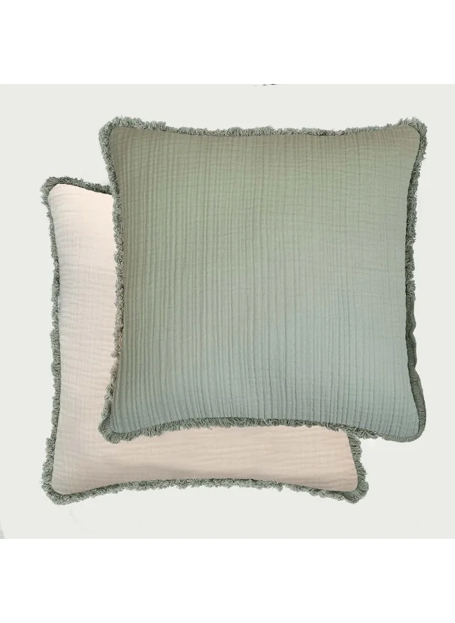 فولكالتشر Folkulture Throw Pillow Covers 18x18 | Set of 2 Reversible Dual Sided Decorative Pillows for Couch | Boho Throw Pillow Covers | Green Throw Pillows & Beige Throw Pillows for Couch in Farmhouse Decor