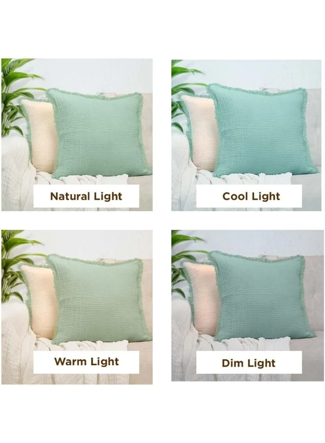 Folkulture Folkulture Throw Pillow Covers 18x18 | Set of 2 Reversible Dual Sided Decorative Pillows for Couch | Boho Throw Pillow Covers | Green Throw Pillows & Beige Throw Pillows for Couch in Farmhouse Decor