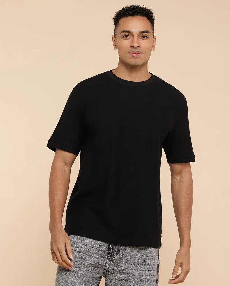أر أند بي Solid T-Shirt with Crew Neck and Short Sleeves