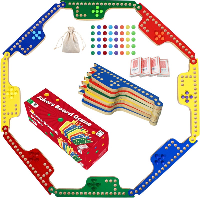 Medikaison Colorful Jokers and Marbles Board Game Pegs and Jokers Card Game for 28 Players 8 Solid Wood Game Boards 4 Colors 40 Marbles 4 Decks of Cards Full Size Game Set - Image 3
