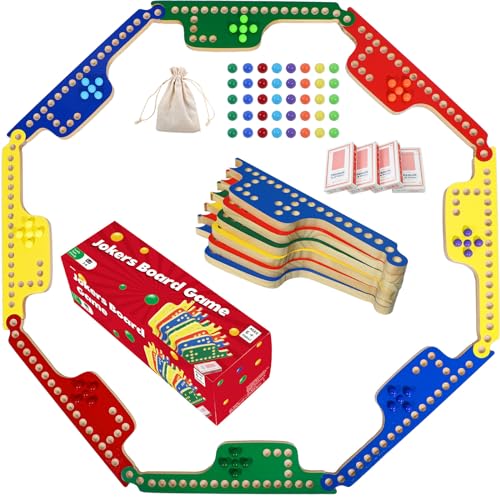 Medikaison Colorful Jokers and Marbles Board Game Pegs and Jokers Card Game for 28 Players 8 Solid Wood Game Boards 4 Colors 40 Marbles 4 Decks of Cards Full Size Game Set - Image 1