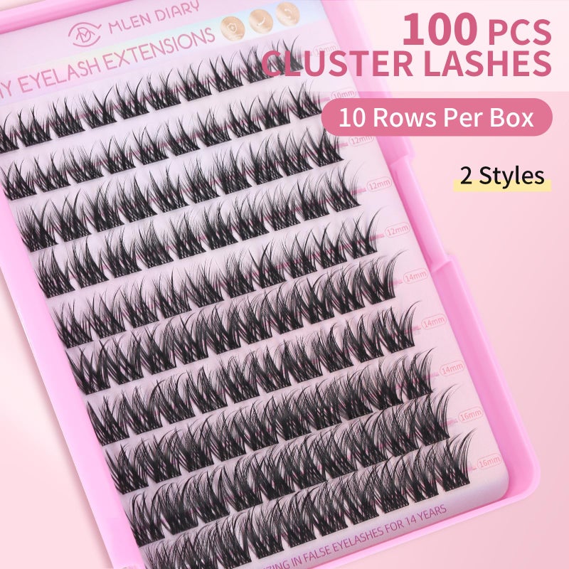 MLEN DIARY Lash Clusters 100PCS Cluster Lashes Wispy Fluffy D Curl Super Thin Band Eyelash Cluster Natural Volume Reusable DIY Eyelash Extensions at Home (10-16mm Mix) - Image 2