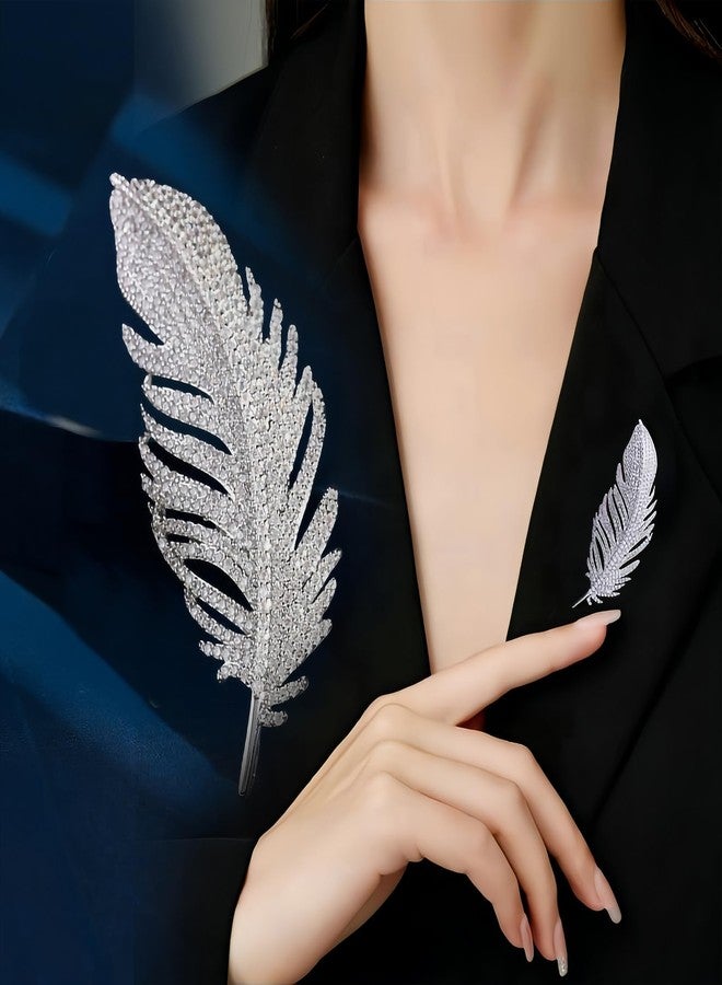 BharatBazaar 2Pcs Brooches for Women, Classic Feather Brooches, Fashion Feather Brooch Crystal Delicate Elegant Crystal Brooch Clothing Accessories for Hat Wedding Birthday Elegant Dress Accessories - Image 3