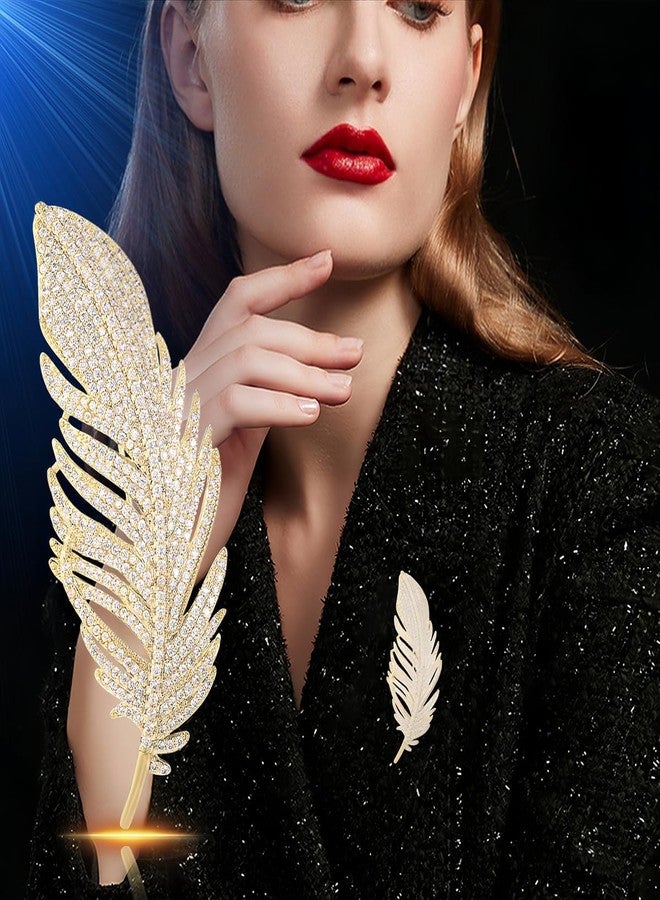 BharatBazaar 2Pcs Brooches for Women, Classic Feather Brooches, Fashion Feather Brooch Crystal Delicate Elegant Crystal Brooch Clothing Accessories for Hat Wedding Birthday Elegant Dress Accessories - Image 2