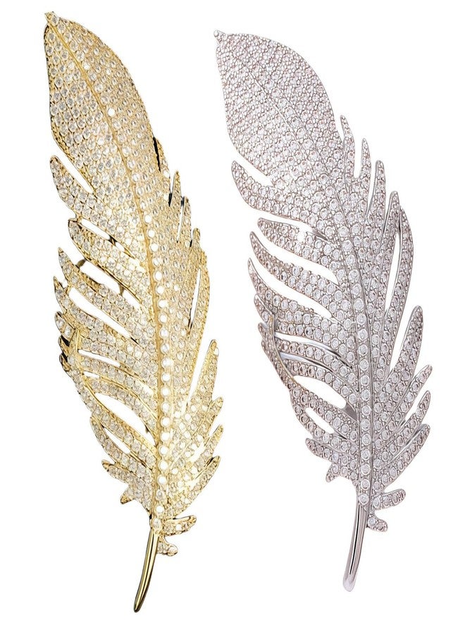 BharatBazaar 2Pcs Brooches for Women, Classic Feather Brooches, Fashion Feather Brooch Crystal Delicate Elegant Crystal Brooch Clothing Accessories for Hat Wedding Birthday Elegant Dress Accessories - Image 1