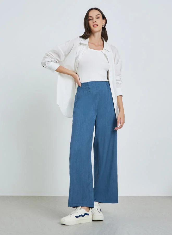 Take Two Blue Elastic Waist Wide Leg Pants