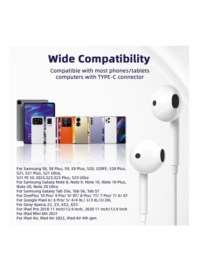 FMAX - Type-C Wired Earphones with Built-in Microphone Compatible with Apple and Samsung, -White - Image 1