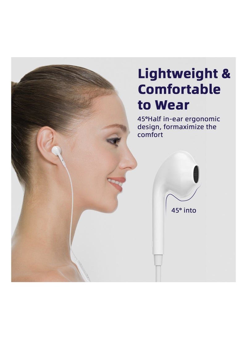 FMAX - Type-C Wired Earphones with Built-in Microphone Compatible with Apple and Samsung, -White - Image 1
